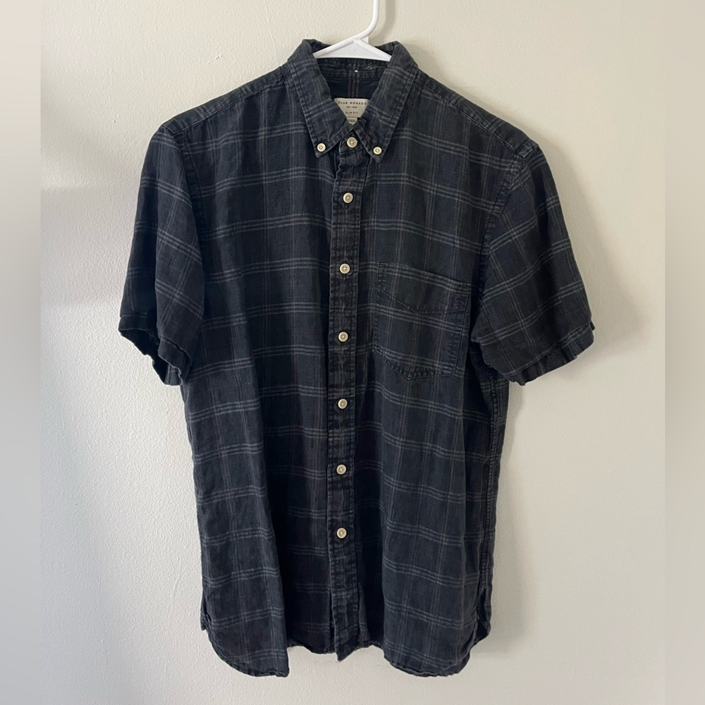 Club Monaco Dark Plaid Button Down Shirt Medium